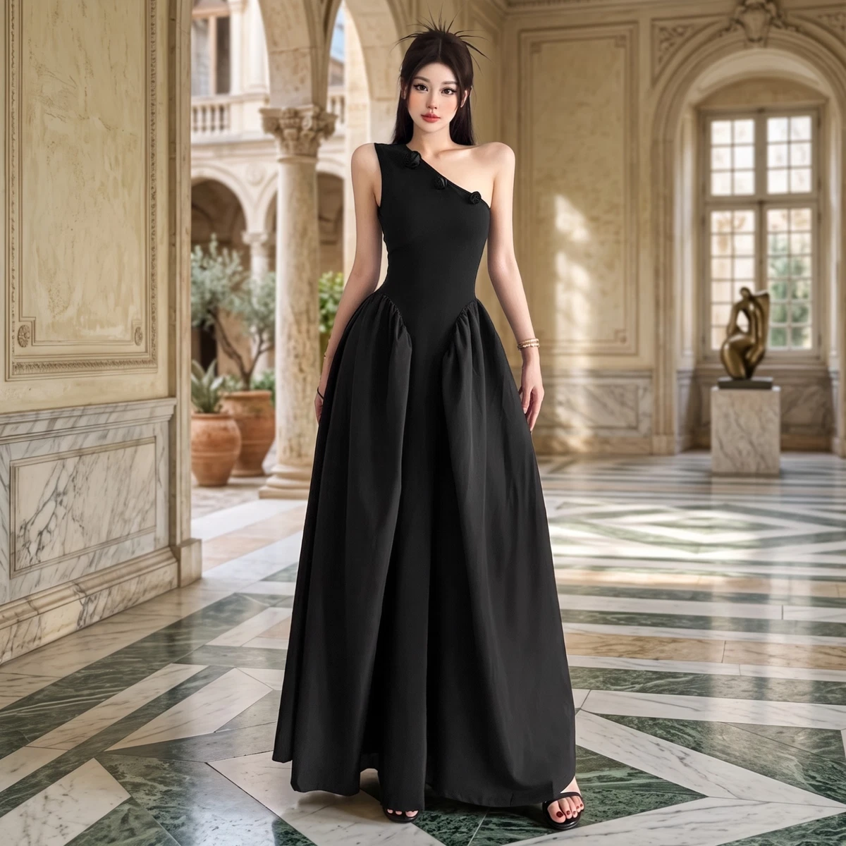 korean black wedding dress Fishtail Strapless Wedding Dress