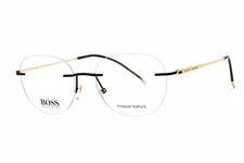 Hugo Boss Mens Eyeglasses Matte Black Metal Rimless Aviator BOSS 1266D With Case
