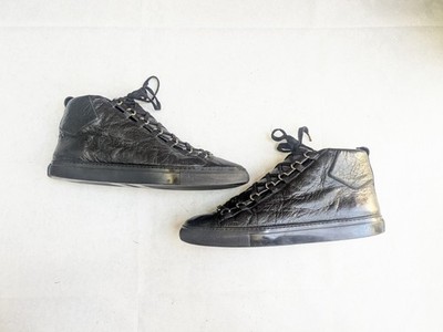 Balenciaga Arena Black Men 12 45 Leather High Top Sneakers Shoes
