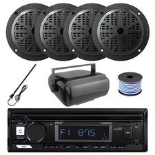 Pyle Marine Bluetooth Receiver w/Cover, 4x 6.5'' 120W Speakers, Antenna, Wire
