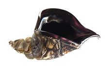 Large Conch Seashell Art Glass Hand Blown Purple Brown Gold White Swirl Nautical