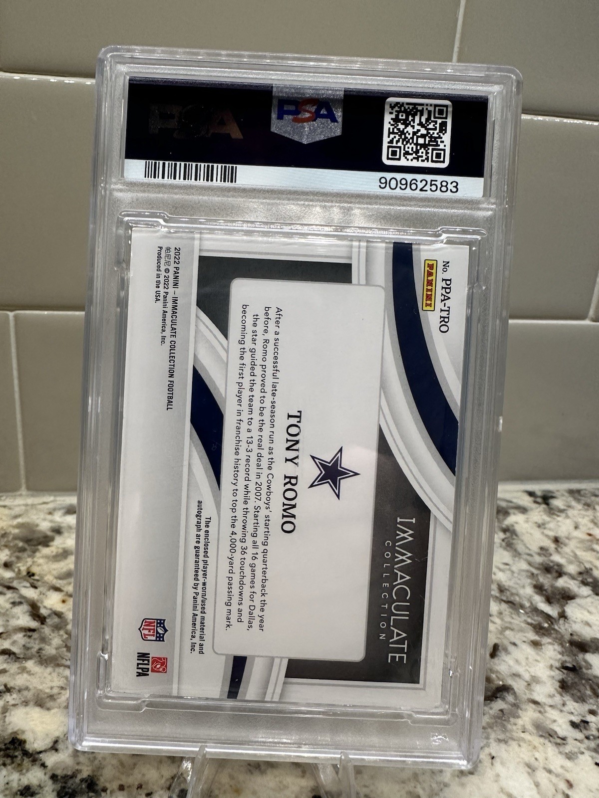Panini 2023 Immaculate Update Tony Romo Gold Patch Auto /10 PSA 9 #90962583 view 4