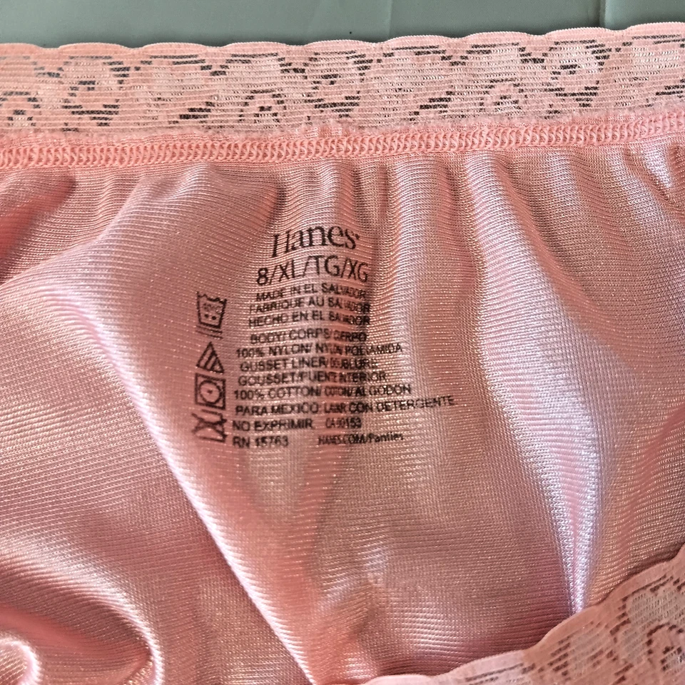 Lote Bragas Hanes Talla 8 XL Anchas Encaje Satinado 100% Nylon Rosa Suave Sedoso Sissy Foto 4 de 4