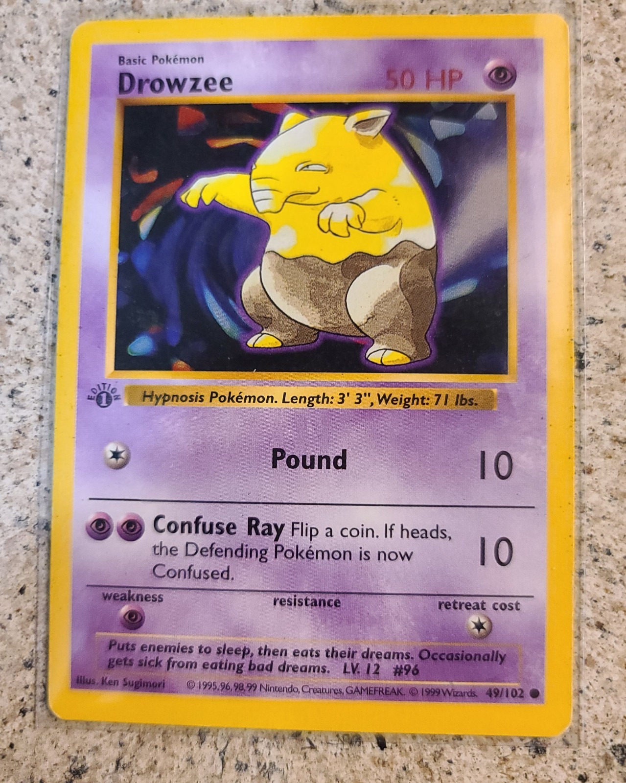 1999 Pokemon Base Set DROWZEE 1st Edition SHADOWLESS 49/102 WOTC NM Front/LP