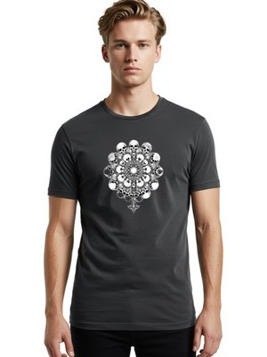 Skull-Mandala-5 Mens Graphic Tee, 100% Cotton, Casual Summer Wear