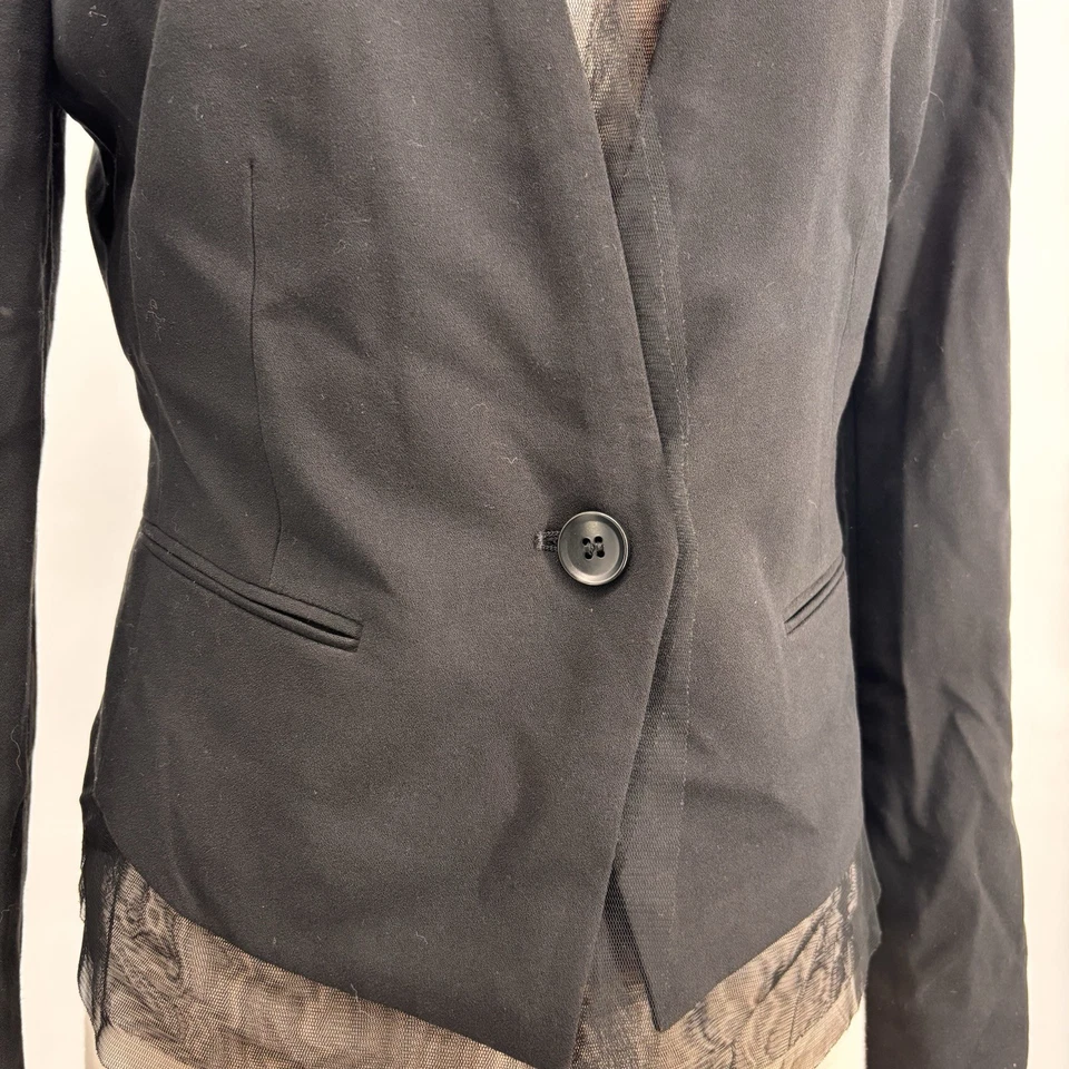 Blazer BCBG Max Azria Talla XS Chifón Ribete Chaqueta Botón Único Negro Foto 2 de 4