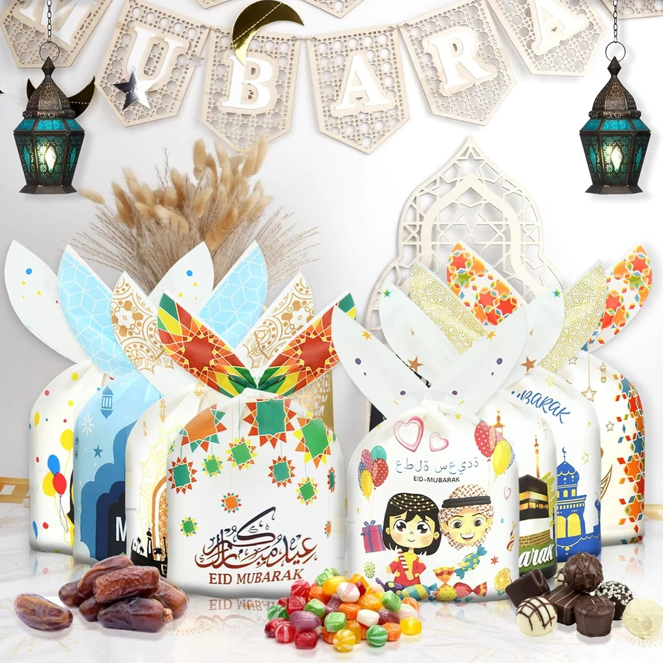 Bolsas de golosinas de fiesta Eid Mubarak - 80 piezas bolsas de regalos para celebraciones de Ramadán Foto 3 de 4