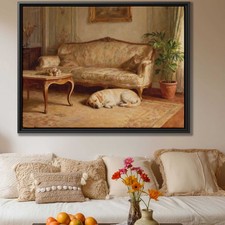 Oil Painting Dog Labrador Framed Canvas Print Living Room Wall Art Decor