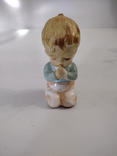 Praying Boy Child Figurine Ceramic Style Kneeling Prayer 4.5" Decor