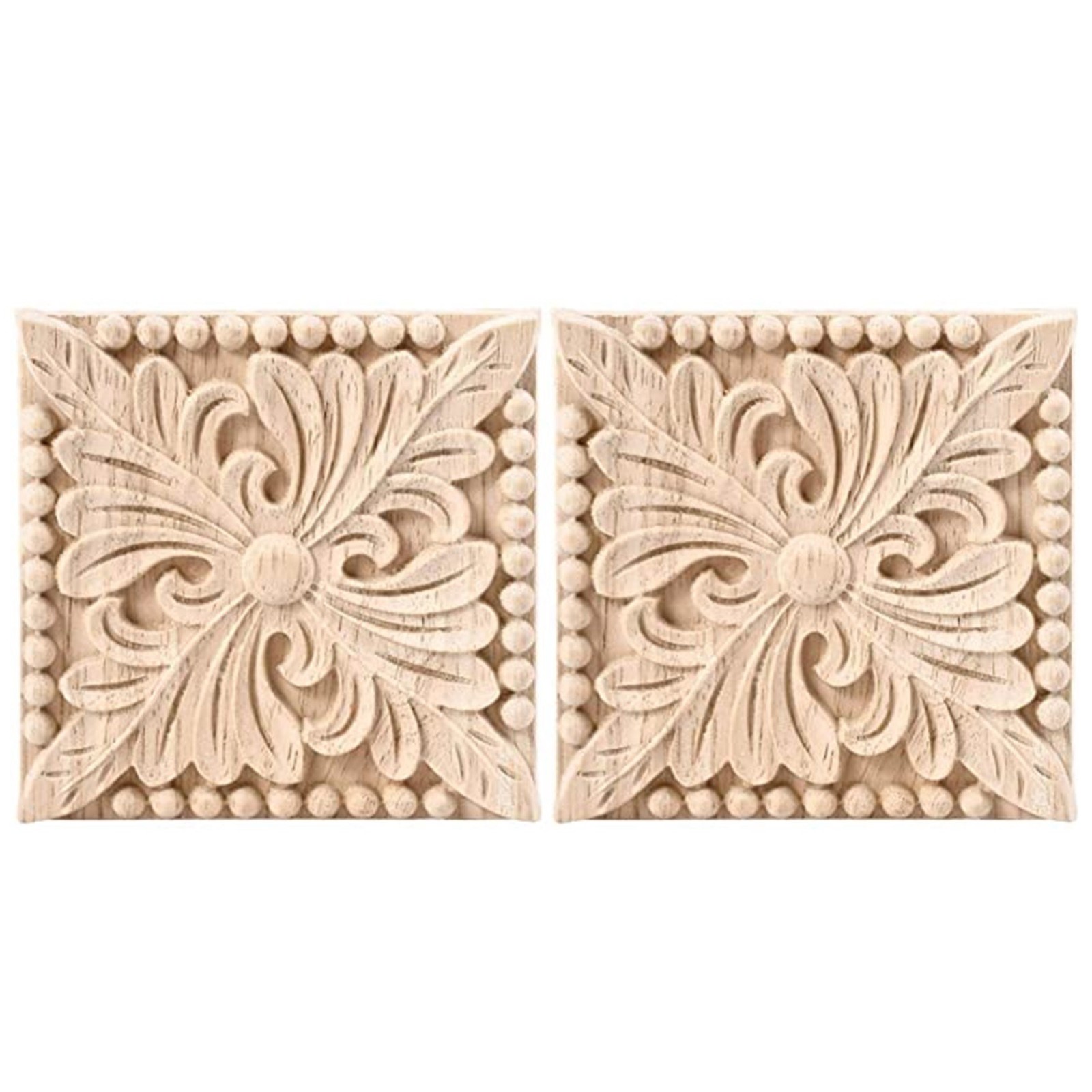 2 Pack Wood  Applique Onlay Square Carving Decal Unpainted Flower Door8135