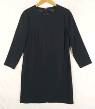J. Crew Shift Dress Womens 6 Black Overlapped Long Sleeve Lined Minimalist