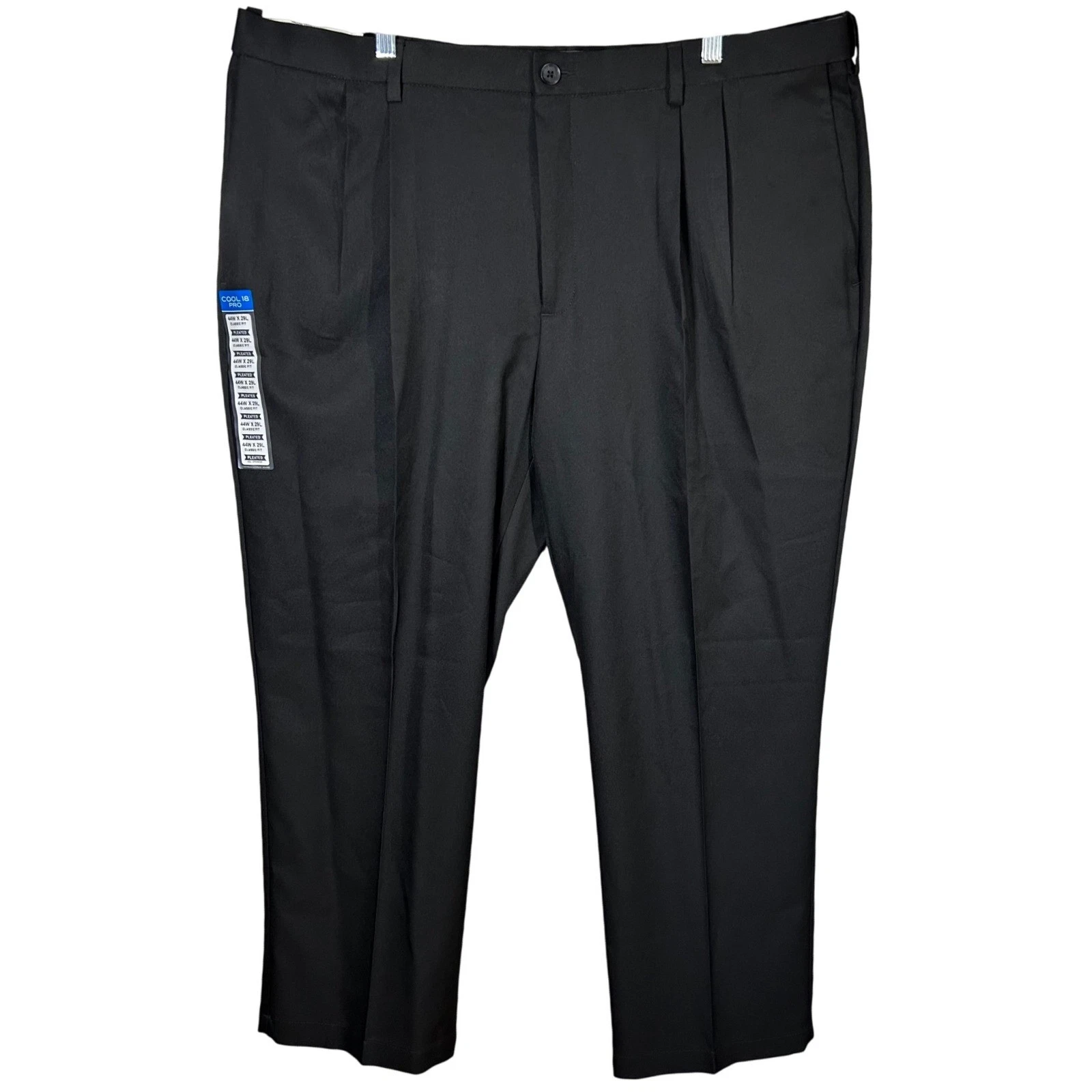 Haggar Cool 18 Pro Mens 44X29 Black Pleated Classic Fit Dress Pants Trousers New