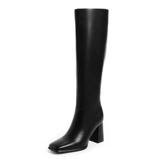 Black Chunky Heel Knee High Boots for Women Side Zipper Size 7.5