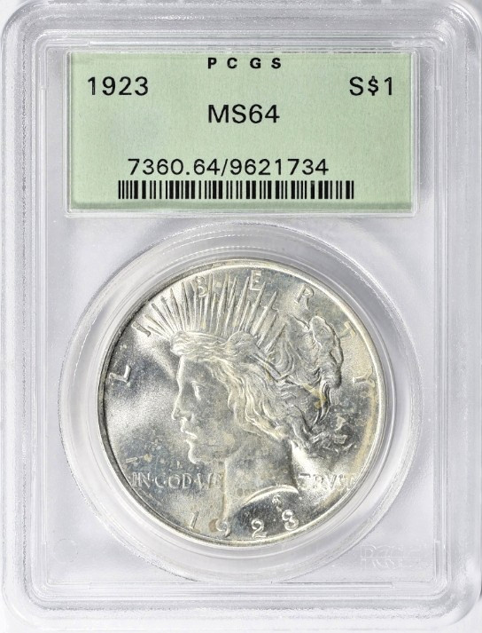 1923 Peace Silver Dollar PCGS MS-64 OGH