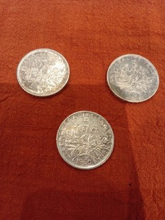 Trois pièces de 5 francs en argent