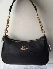 New C.oach CA209 Fashion Women's Black Shoulder Bag Leather