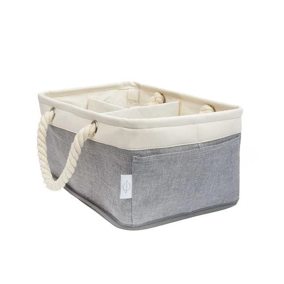 ARABELLA BABY PEQUENO CADDY DE LONA COM ALÇAS DE CORDA - BRANCO/CINZA URZE - Imagem 3 de 4