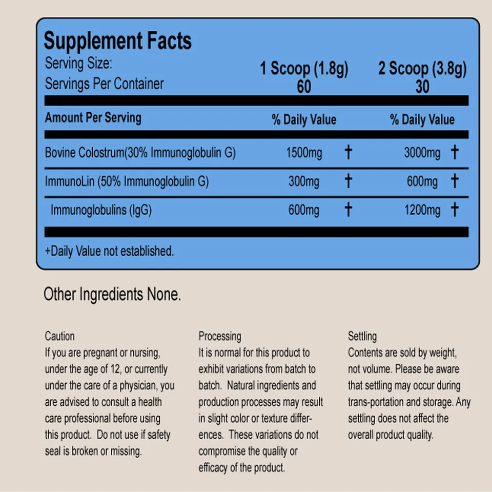 Calostro bovino Mother Natures alimentado con pasto + suplemento de inmunolina 60 SV Foto 3 de 4
