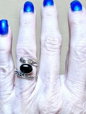 Lovely Vintage Designer, Ornate Sterling Silver Onyx Wrap Style Ring