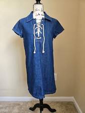 J.Crew lace up denim mini dress womens 4 blue nautical cotton