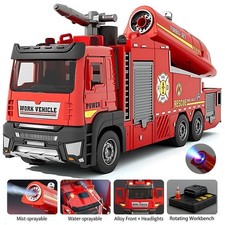 1:32 Fire Truck Model Water Spray Toy Car Sound Light Pull Back Vehicle For Kids