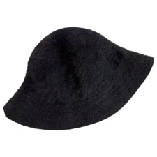 DNY Womens Black Fluffy Angora Blend Bucket Cap Hat