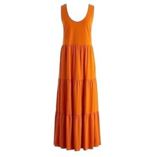 J. Crew Rust Orange "Bronzed Spice" Tiered 100% Cotton Maxi Dress Size S Boho
