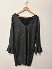 Women’s F&F Black & Silver Sparkly Frill Sleeve Dress - Size 18