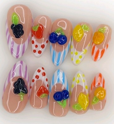 Fruit Nails Summer Nails 3D Fruit Nails Farmers Market Gift Grape Lemon Fruit