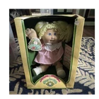 Cabbage Patch Kids 1985 Girl Doll Blonde Yarn Hair Pink Dress Boxed Rosanna
