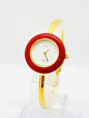 Exc+5] Gucci 11/12 change bezel White Red Vintage Watch Used