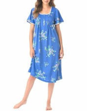 Only Necessities Plus Size Royal Periwinkle Floral Pintucked Nightgown Size L