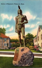 Plymouth Massachusetts MA Statue of Massasoit Indian Pilgrims Postcard