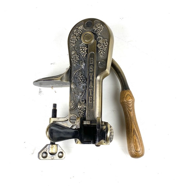 Rogar Estate Antique Brass Table Top Wine Bottle Opener With Wood Stand