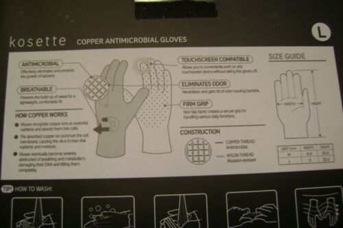 NIB- KOSETTE CARE COPPER ANTIMICROBIAL REUSEABLE SIZE "L" GLOVES - Bild 6 von 8