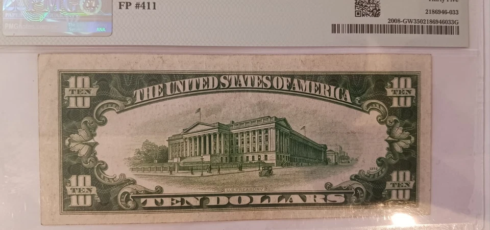 Error $10 1934c Misaligned Federal Reserve Note #37608476D Chicago PMG 35 CVF - Image 3 of 4