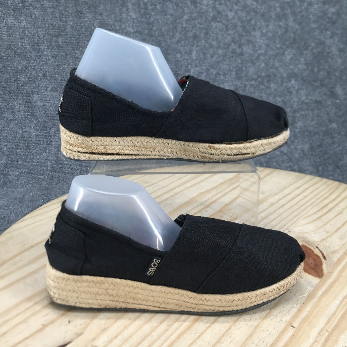 Bobs Skechers Shoes Womens 8.5 Espadrille Slip On Wedge Heels 34101 Black  Canvas | eBay