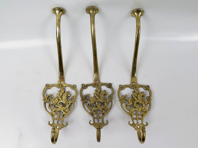 3 x Kleiderhaken/ Garderobe Messing, Heiliger Georg tötet Drachen, jeweils 23cmH