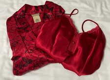 Delicates Robe Nightgown Sz Small Red Black Sleepwear Nightie Satiny Smooth