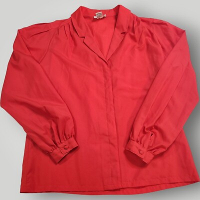 DS Ross Women's 9/10 Red Secretary Hidden Buttons Office Career Classic Blouse
