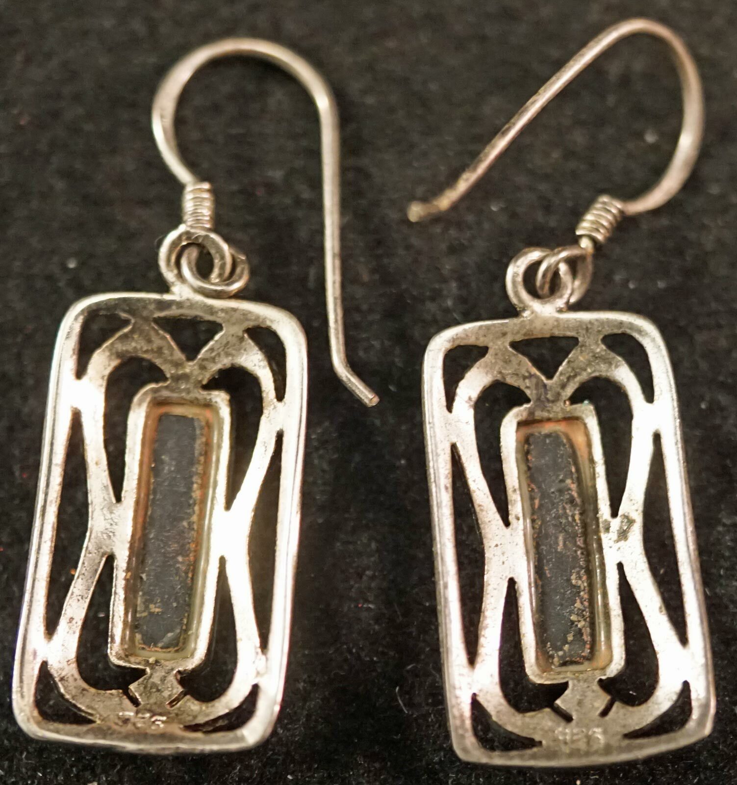 Sterling Silver Earrings with Rectangular Onyx St… - image 2
