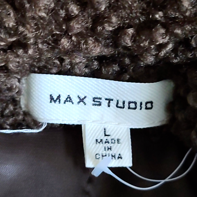 Max Studio Womens Teddy Bear Jacket Coat Brown Sz L Faux Fur LS
