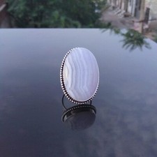 Blue Lace Agate Gemstone 925 Sterling Silver Handmade Ring All Size S-38
