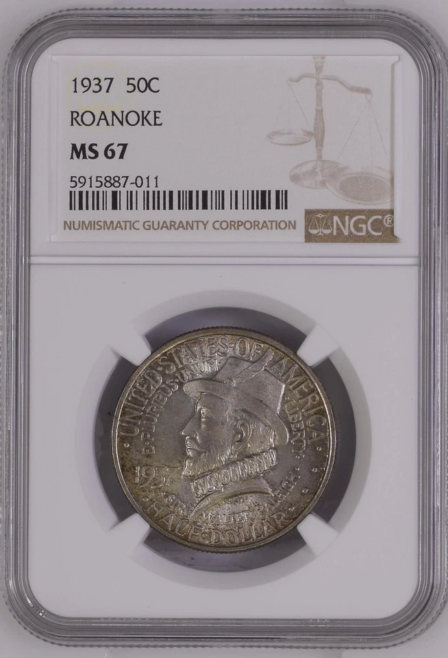 1937 Roanoke Commemorative NGC MS67 - FABULOUS TONING ! - Image 3 of 4
