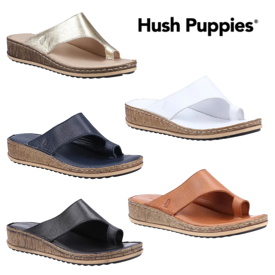 Womens Hush Puppies Elissa Leather Toe Post Wedge Slip On Sandals Ladies UK 3-8