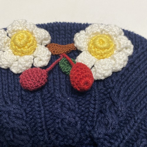Zackali 4 Kids Knit Girls Hat Beret Blue Daisies Cherries Size 6 - Picture 2 of 9