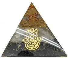 Black Tourmaline & Selenite Orgone Pyramid - Hand of Fatima – Protection - 75 MM