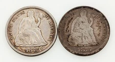 Lot of 2 1875 Seated Liberty Dimes 10C (P/CC) in AU/VG Condition