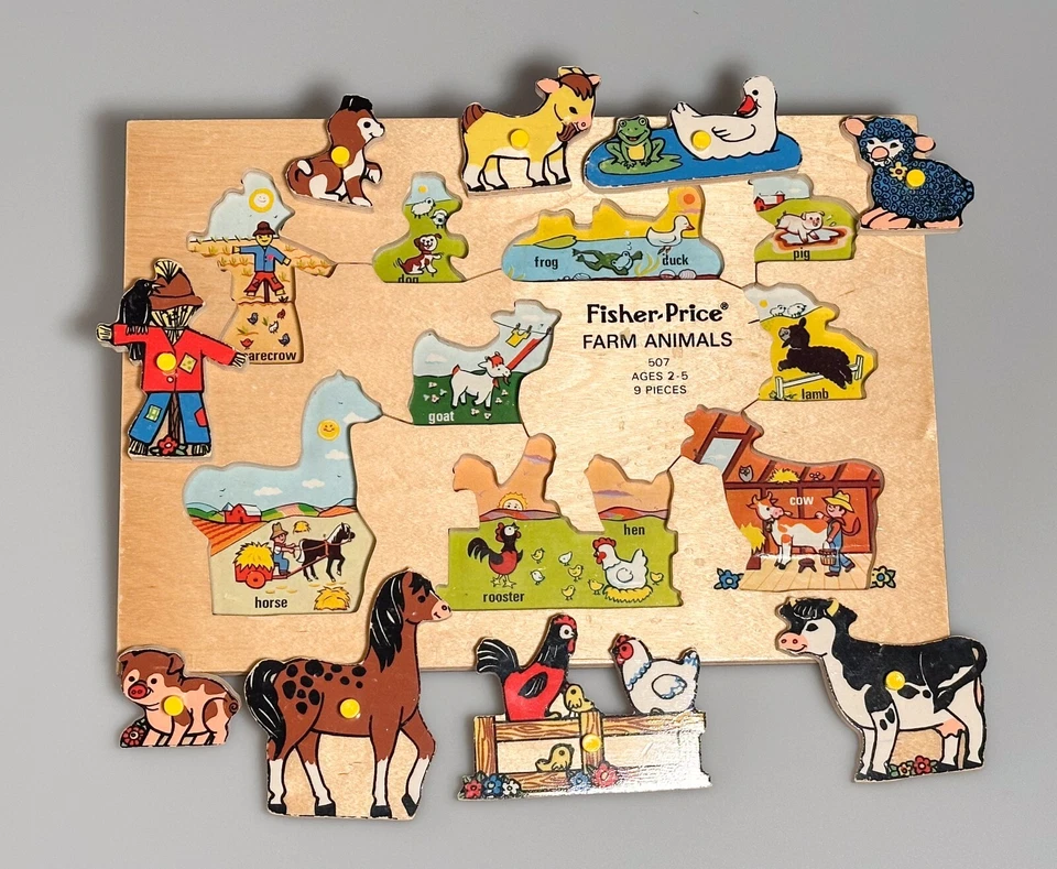 PUZZLE COMPLETO MADERA FISHER PRICE VINTAGE AÑOS 70 #507 ANIMALES DE GRANJA BUEN ESTADO AÑOS 70 Foto 3 de 4