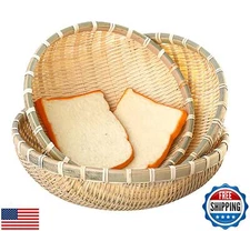 Cedilis 3 Pack Bamboo Basket Tray, Wicker Bread Basket, 100% Natural Handmade